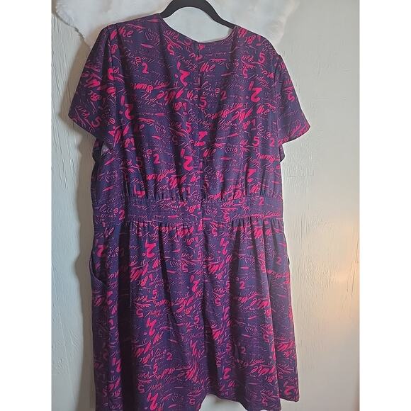 Sejour A-line Shirt Dress Plus 22W Blue Neon Pink Graffiti Office Casual Pockets - Picture 6 of 6